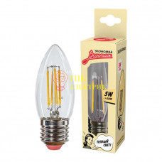 Лампа светодиодная LED Филамент 5Вт Свеча 160-260В E27 450лм 2700К EcoLedFL5wCNE2727