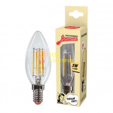 Лампа светодиодная LED Филамент 5Вт Свеча 160-260В E14 450лм 2700К EcoLedFL5wCNE1427