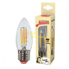 Лампа светодиодная LED Филамент 8Вт Свеча 160-260В E27 720лм 2700К EcoLedFL8wCNE2727