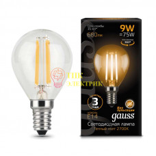 Лампа светодиодная Filament Шар E14 9Вт 2700К 105801109