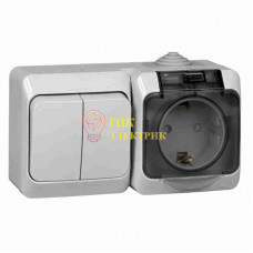 Блок ОП Этюд (2-кл. выкл. + евророз. защ. шторки) IP44 сер. BPA16-242C