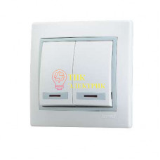 Выключатель 2-кл. СП Мира 10А IP20 с подсветкой бел./сер. 701-0215-112